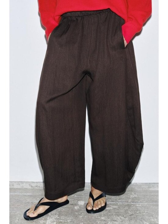 Zara Pants - Zara ZW Womens Volume Pants Trousers M Brown Elastic waist Textured 8361/447 NWT